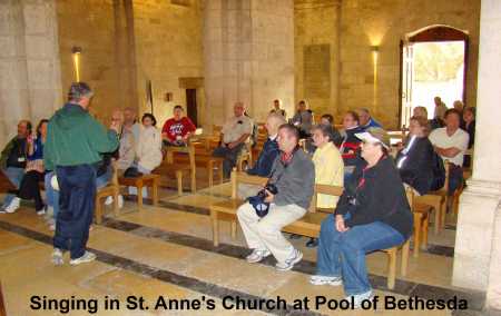 Singing at St. Anne's Church near Pool of Bethesda in Jerusalem. Photo by Leon Mauldin.