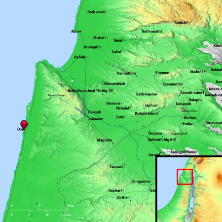 Dor, an important harbor in ancient Israel. Map by Bibleatlas.com.