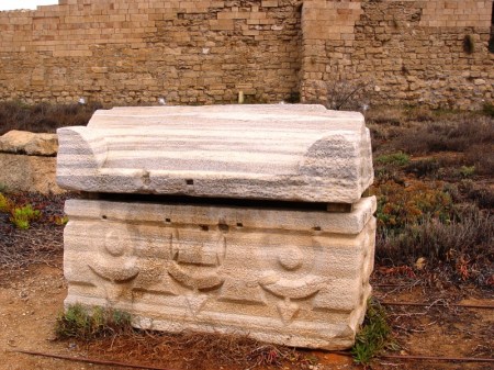 Sarcophagus at Caesarea Maritima. Photo by Leon Mauldin.