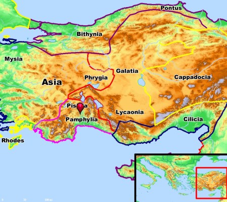 Region of Pamphylia. Map by BibleAtlas.com.