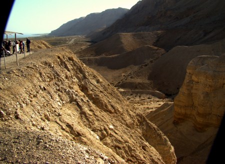 View from Qumran looking south. Dead Sea is in upper left of photo. Photo by Leon Mauldin.