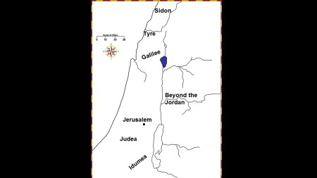 Map, areas mentioned in Mark 3:7-8. Blank map by Bob Waldron & Scott Richardson.